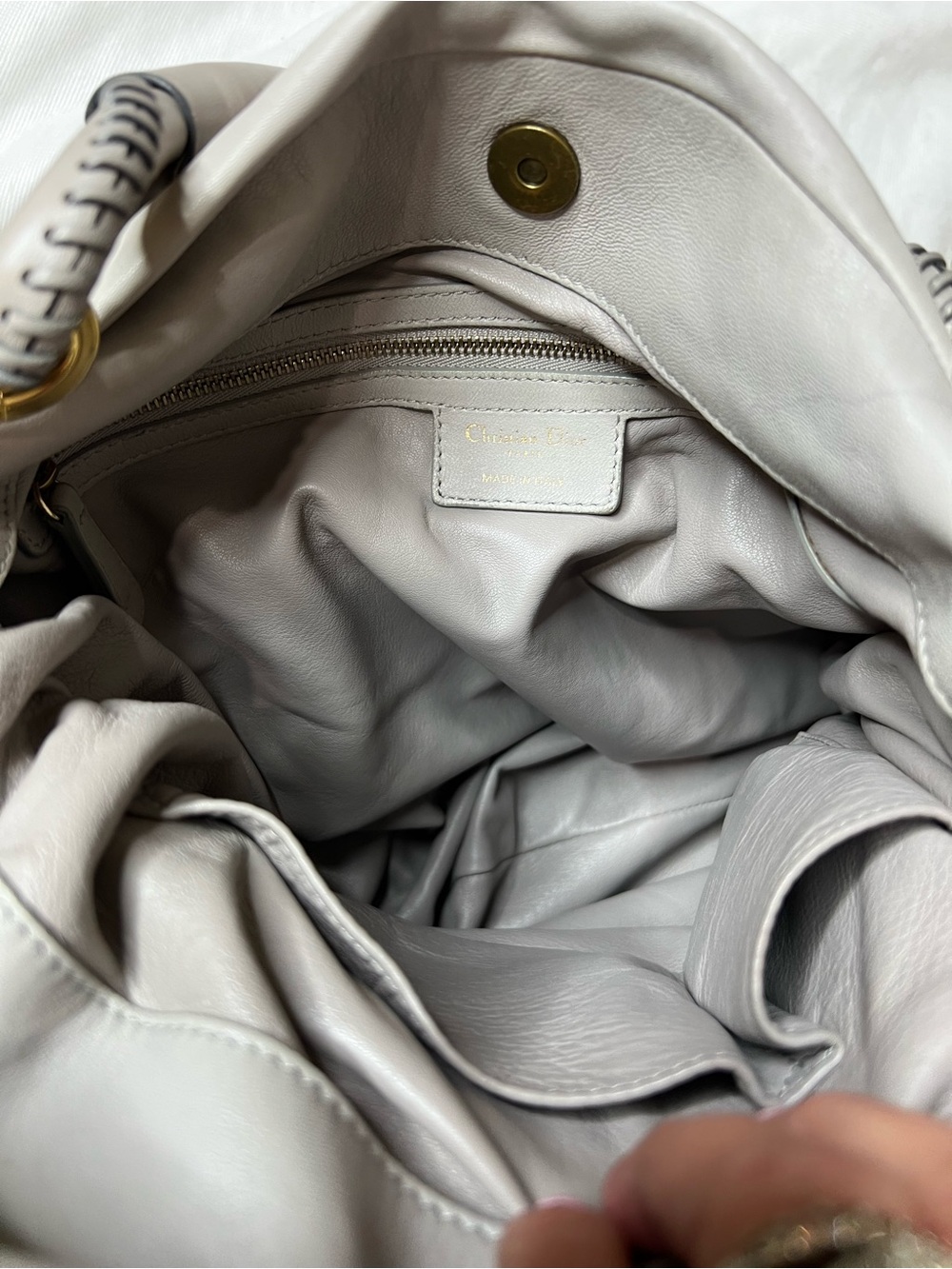 CHRISTIAN DIOR LIBERTINE HOBO PEARL GRAY PLEATED LAMBSKIN LEATHER - Picture 7 of 16